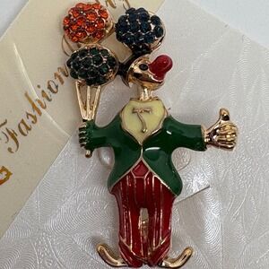 New Clown Brooch Colorful Balloons Enamel Rhinestone‎ Whimsical Fun Costume Pin